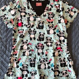 Fun colorful panda scrub top